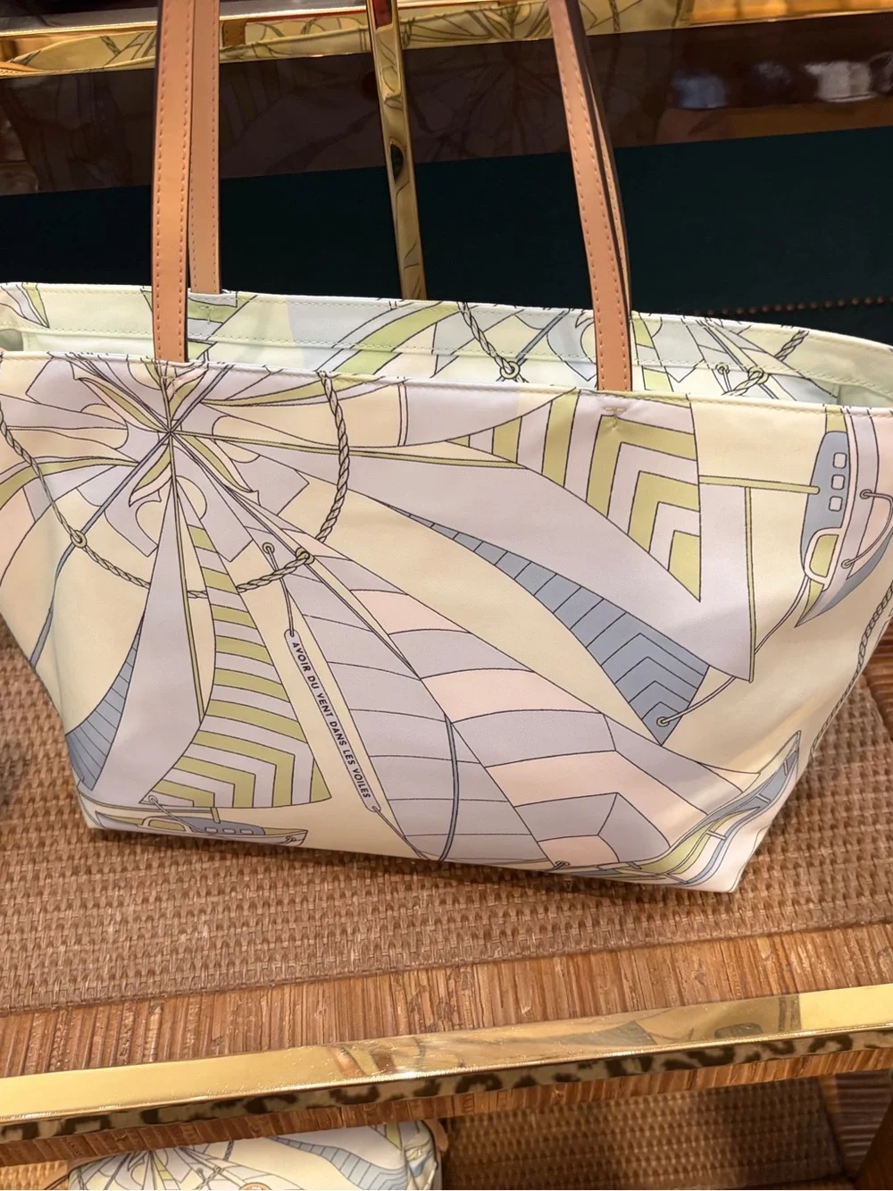Tory Burch mint sailboat spiral Tote nylon tote bag zip closure logo small size